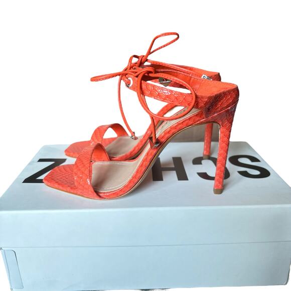 Schutz ‘Mavis’ Orange Snake Print Leather Mule Heel • US 5½ B - Picture 5 of 8